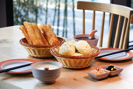 酸菜包子餐厅的中式早餐背景