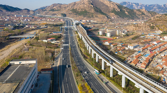 公路铁路两用桥青岛城市交通轻轨站背景