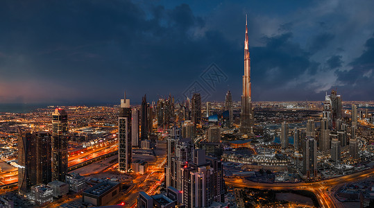 迪拜天际线迪拜城市夜景背景
