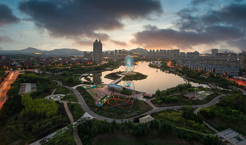 庄河大连城市建筑风光背景