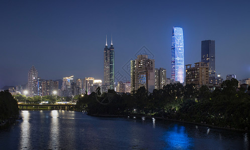 江边夜色深圳罗湖江边城市夜景背景