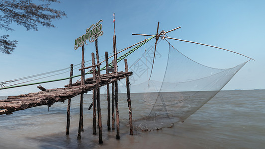 泰国南部传统捕鱼渔网背景图片