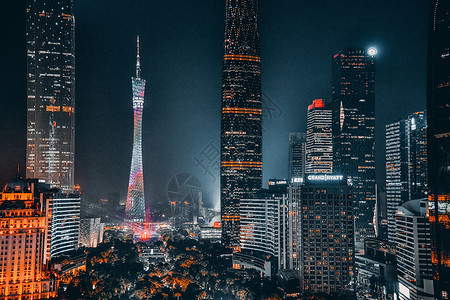 广州城市图广州地标广州塔灯光秀夜景摄影图片背景