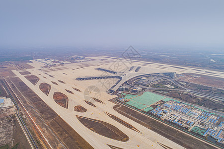 青岛新机场航拍青岛胶东机场航站楼与跑道背景