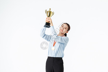 青年商务女性获奖欢呼图片