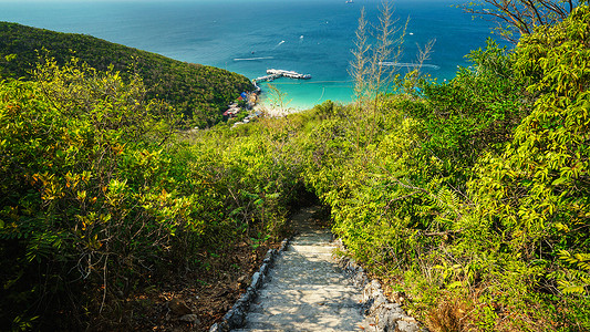 泰国芭堤雅阁兰岛海滨海岸线自然风光背景图片