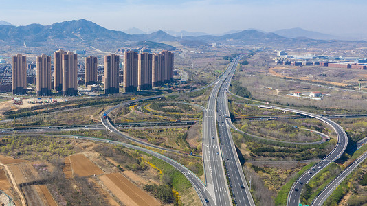 青岛高速高速公路立交桥航拍背景