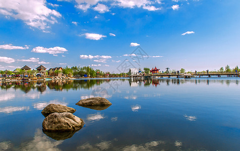 湖面上景色呼和浩特南湖湿地背景