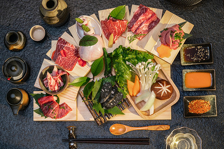 日本料理菜单日料烤肉宝塔拼盘背景