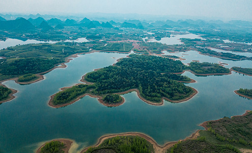 航拍贵州平坝红枫湖小岛摄影图片背景图片