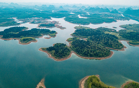 环境气候航拍贵州平坝红枫湖小岛摄影图片背景