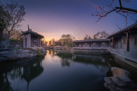 中国古典建筑海报江南西沙湖古镇风光背景