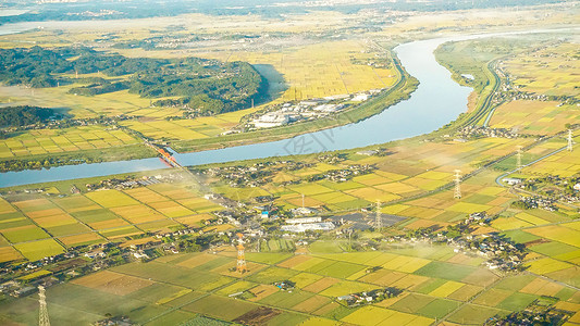 平原稻田日本农田村庄航拍背景