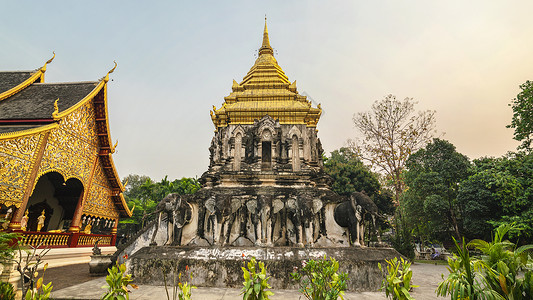 泰国清迈古城内地标寺庙清曼寺背景
