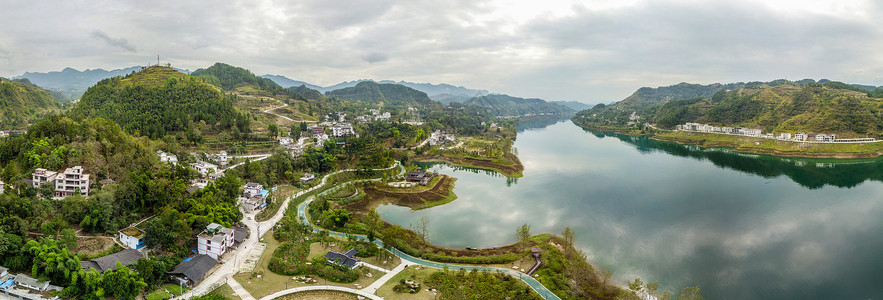 鸟瞰湿地贵州德江乌江湿地公园背景