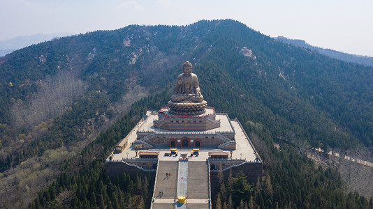 南山景区山东烟台南山大佛航拍背景