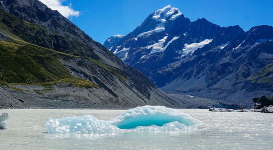 融化着冰块新西兰库克山冰川融化背景