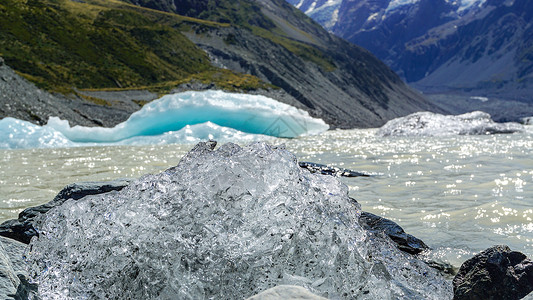 全球行动新西兰库克山冰川融化冰体特写背景