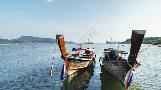 湖上渔人泰国甲米海滨渔人码头渔船背景