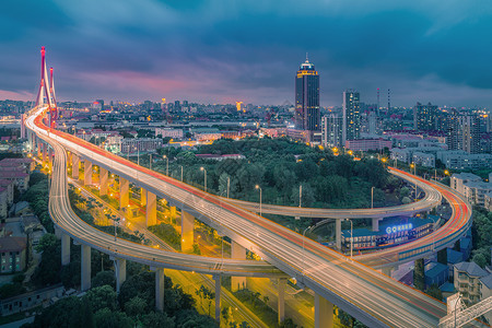 上海市杨浦大桥高架立交桥灯光夜景风光背景