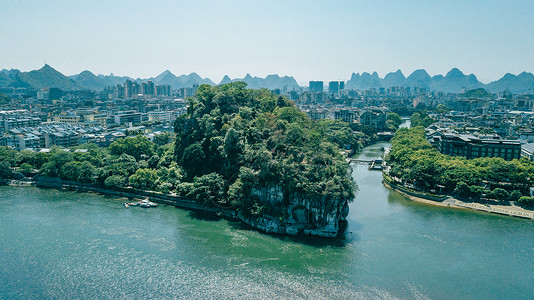航拍桂林风光山清水秀桂林风景旅游业航拍象鼻山图片