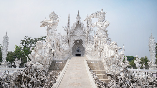 泰国古迹泰国清莱白庙地标佛寺背景