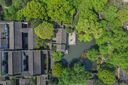 俯视园林中国四大名园之一留园景区背景