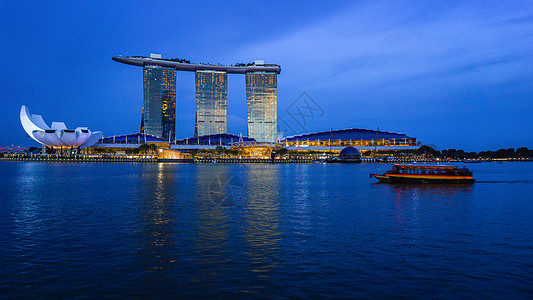 景观水系新加坡金沙酒店的傍晚时刻背景
