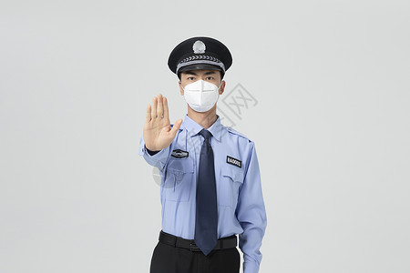 警察防疫青年男性保安戴口罩抗疫背景