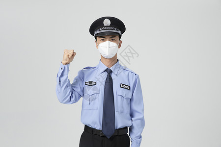 带口罩警察青年男性保安戴口罩抗疫背景