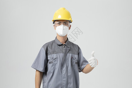 工人口罩装修工人防疫复工戴口罩点赞背景