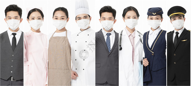 厨师工作素材青年人戴口罩职业形象背景