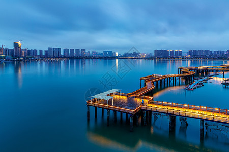 休闲步道五缘湾步行道夜色背景