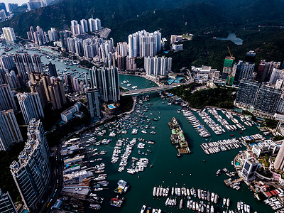 中国香港天后庙中国香港游艇码头航拍背景