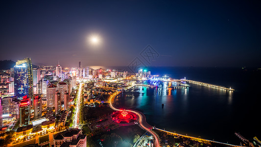 沿海高楼青岛城市夜景背景