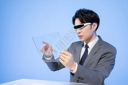 商务科技男士触摸屏幕动作背景图片