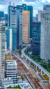 航拍日本城市高楼轨道交通航拍背景