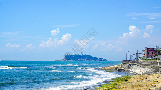 日本海岸线夏日镰仓的海背景