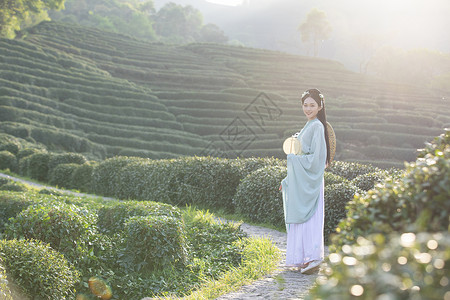 汉服古装采茶美女图片