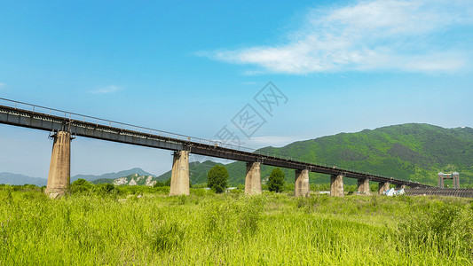 东北吉林田野中的中朝铁路背景图片