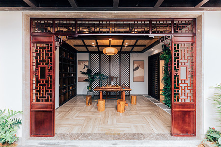 中式风格的茶室茶屋高清图片