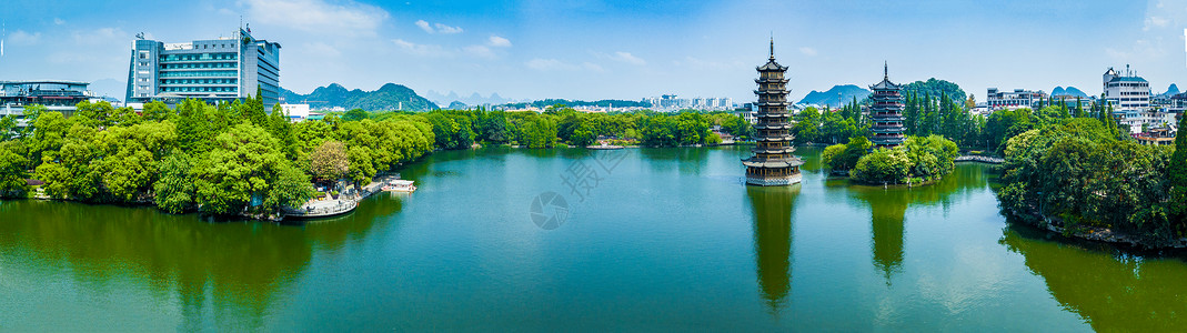 日月坪全景图拍摄桂林景区日月双塔背景