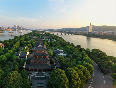 渌江书院桥长沙橘子洲航拍图背景