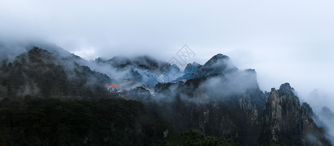 水墨黄山天都峰云海全景背景图片