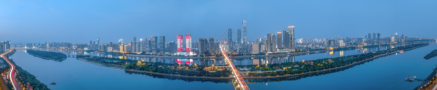 湖南米粉长沙湘江沿岸夜景全景图背景