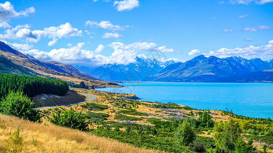 新西兰湖边自驾风光高清图片