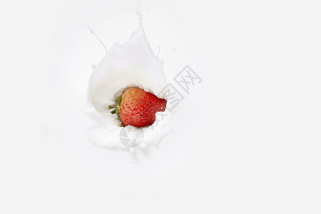 落入牛奶中的草莓背景图片
