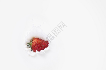 落入牛奶中的草莓背景图片