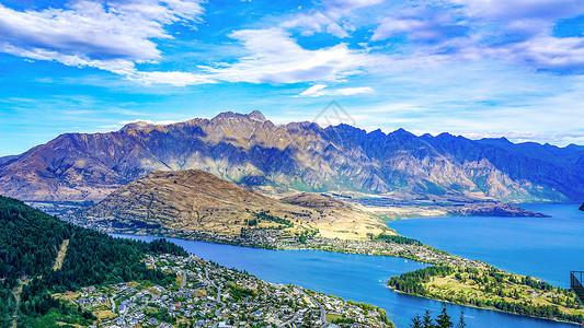 普什卡湖俯瞰新西兰皇后镇风光背景
