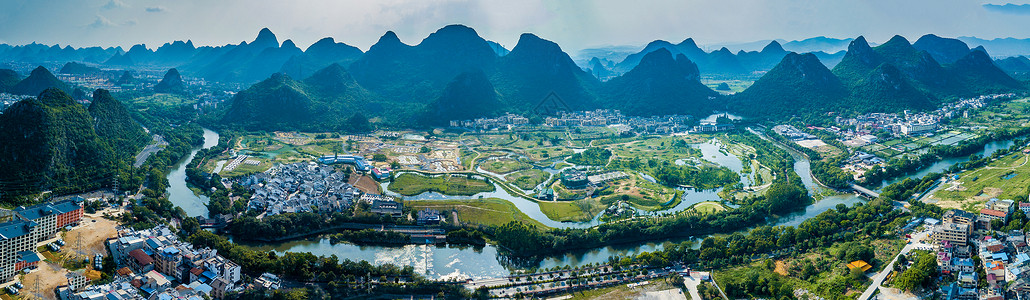 达河谷项目桂林桃花湾旅游项目建设中全景航拍背景